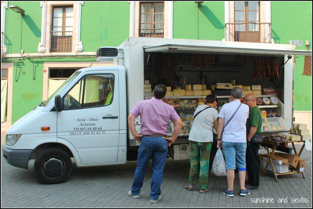 Food stands at the Grado market
